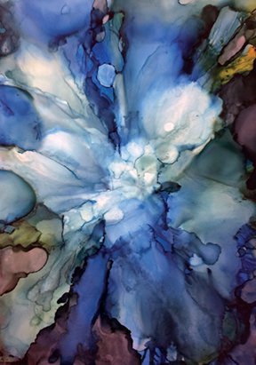 Blue Flower - alcohol ink by Nancy White