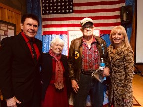 Tom Jepperson, mayor Sandy Moriarty, WW2 veteran Fred Piper and Shondra Jepperson at prior Veteran's day tribute.