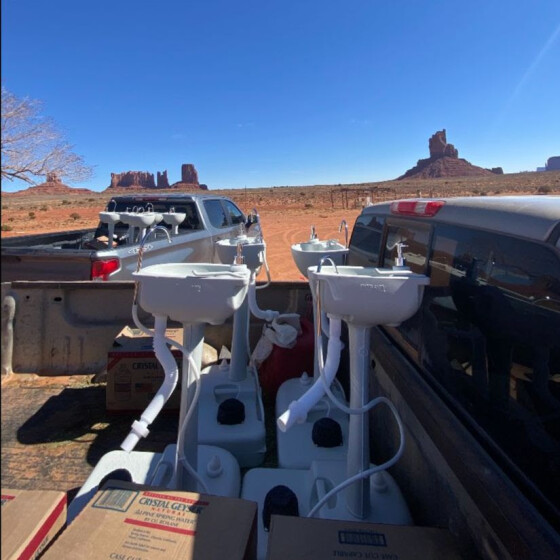 Hand washing stations are loaded up and ready to be delivered to homes without indoor plumbing or running water in the Monument Valley area.