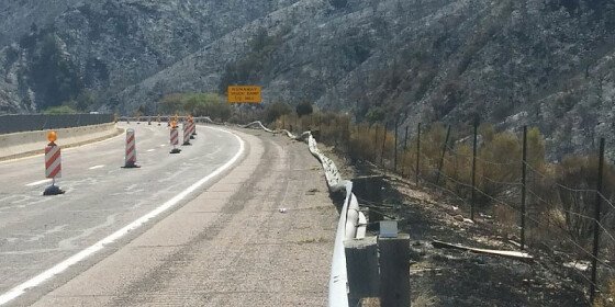 Guardrails on SR 87 south of Payson damaged by wildfire in 2020. Photo credit: ADOT