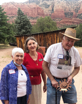 Mayor Sandy Moriarty joined the Sedona Heritage Museum when they honored their volunteers with fun and awards. L to R: Mayor Moriarty, Janeen Trevillyan, Historical Society President, and Dave Thomas “President’s Award” winner.