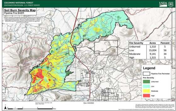 BAER team completes Soil Burn Severity map for Pipeline Fire 20220625 pipelinefiremap