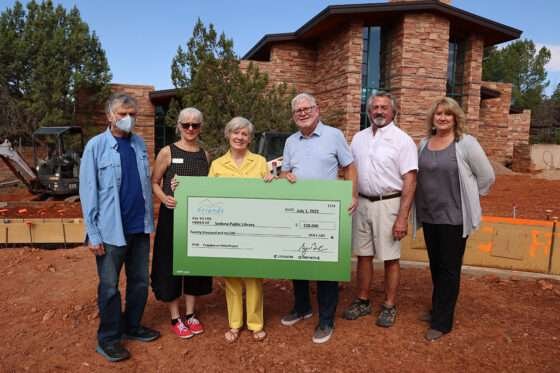 Sedona Public Library Board of Trustees and staff accept a $20,000 gift from Friends of the Sedona Library. Pictured left to right: Avrum Cohen, Trustee; Anne Marie Mackler, Development Director; Donna Hawk, Friends’ Treasurer; Dan Galagher, President; Joel DeTar, Past President; and Judy Poe, Library Director.