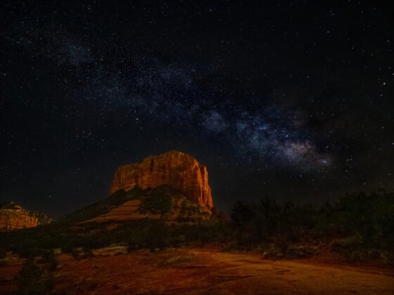 Monumental - The Milky Way is poised above Courthouse Butte in this star-scape image.