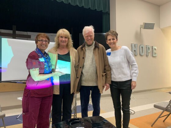 Rotary Club Donates Funds to Sedona Public Library and Project Fill the Need Club president, Carolyn Martin, Judy Poe, director of the Sedona Public Library, Peter Wolf, Library board member, Heather Hermen, Rotary Club of Sedona Village Charitable Fund president