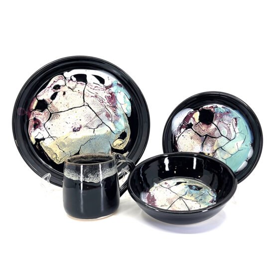 Mike Upp: Clay black with muli-glazes dinnerware set