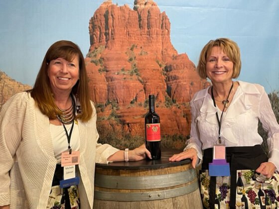 Michele Zahner and Becky Kruse, SHS Board members, enjoying History Uncorked