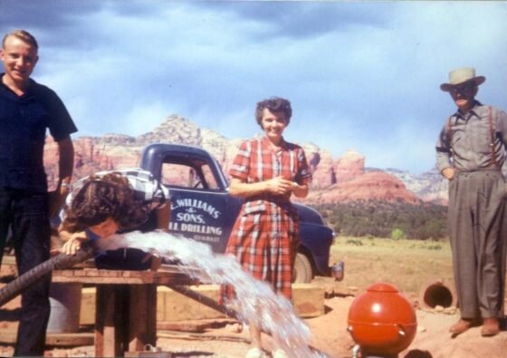 Fannie Gullick hired Carl Williams to dig a well as deep as it needed to be in order to hit water in West Sedona. In this photo, which is featured in the new exhibit, people enjoy fresh water coming up from Williams’ well. Their success ushered in a new era of development in Sedona.