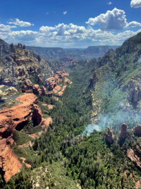 The Miller Fire is located about 4.5 miles west of Slide Rock State Park
