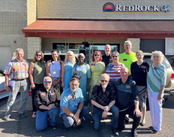 Sedona Referrals Club meets every Wednesday morning from 7-8:30 am at Red Rock Cafe in the Village of Oak Creek. The Club's 18 current members include (front row, left to right): Tim Warren, John Smoley, Bill Klauser, Stephen Hanks (President). Back row (left to right): Paul D. Cate, Tracey Hansen, Lisa Lopez, Becky Crockett, Camilla Ross, Karen Cole (Vice-President), Steve Martin, Gina Hull, Larry Phillips, Cindy Crosett, Sandy Barrett. Not pictured: Rob Fallows, Volodar Kuzyk, and Dr. Dianna Mendoza.