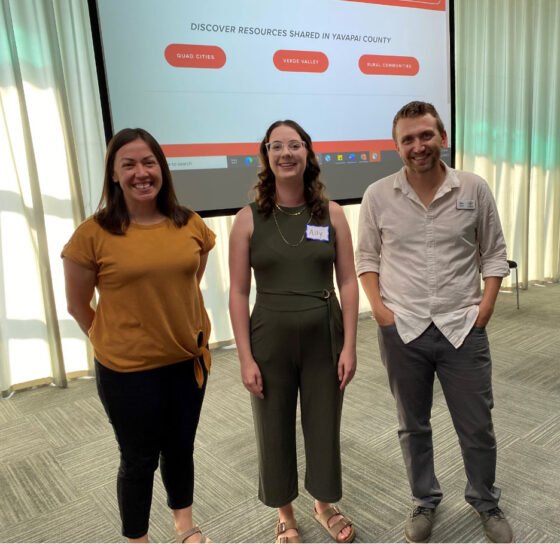 Manzanita Outreach Executive Director Ben Burke with Rachel Mills and Ally Stallman of Yavapai County Community Health Services at the MOHelp.org launch event at the Prescott Valley Public Library on July 12th, 2023.