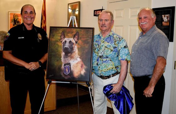 Pictured: Chief of Police, Stephanie Foley, artist Robert Albrecht and Mayor of Sedona, Scott Jablow. Photography By: Shirley Eichten Albrecht