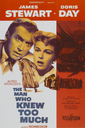 “The Man Who Knew Too Much” features an all-star ensemble cast including James Stewart and Doris Day. The film won the Academy Award for Best Original Song for "Whatever Will Be, Will Be (Que Sera, Sera)".