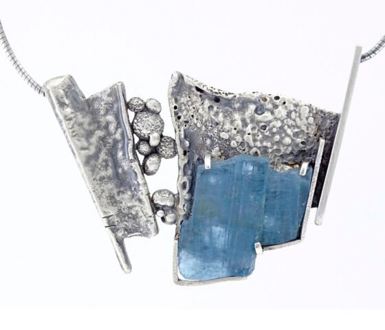 The Thaw, natural aquamarine crystal set in sterling silver (necklace)