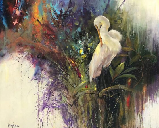 Perfect Pose, oil, acrylic and copper leaf on gallery-wrapped canvas by Gary Jenkins