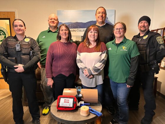 Stop the Bleed Personnel (Left to Right): Campus Safety Officer Megyn Felton; Jared Campbell; Nancy Ostapuk; Linda Chalcraft; Josh Schmidt; Terra Schmidt; Campus Safety Officer Travis Munday. Not pictured: Campus Police Chief Tyran Payne.