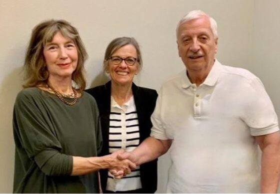 Sharon Sherman (L) with OLLI Director Linda Shook and Chair Emeritus Rick Rokosz.