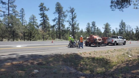 ADOT Tusayan crews at work on SR64 lane marking project