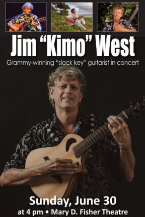 Grammy-winning "slack key" guitarist Jim "Kimo" West presents an enchanting set of traditional and modern Hawaiian slack key guitar. Kimo is regarded as one of the world's foremost "ki ho'alu" or Hawaiian "slack key" guitar artists and his music has garnered over one hundred million spins on streaming services and Sirius XM.