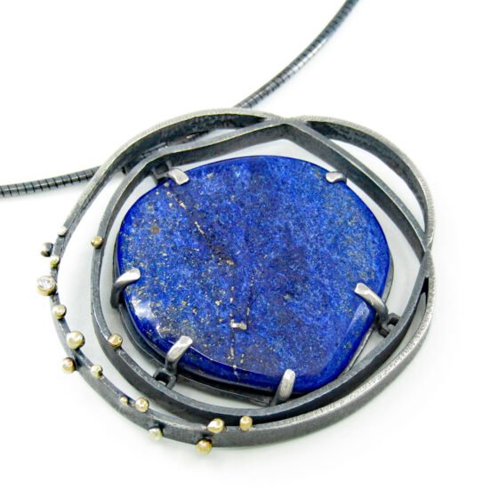 Lapis, diamond and sterling silver necklace with 18kt gold by Lesley Aine McKeown