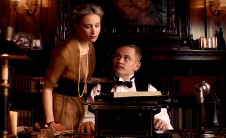 Isolated on a seaside estate during the 1918 Spanish Flu, an entitled journalist (Billy Magnussen) and his socialite wife (Sarah Gadon) take in a mysterious grifter as a private cook (Peter Sarsgaard) in “Coup!”