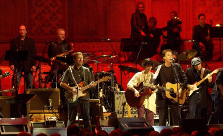“Concert for George” is a momentous evening featured George Harrison's songs and music he loved, performed by a lineup that included Clapton, Joe Brown, Dhani Harrison, Jools Holland, Jeff Lynne, Paul McCartney, Monty Python, Tom Petty, Billy Preston, Ravi and Anoushka Shankar, Ringo Starr and many more.