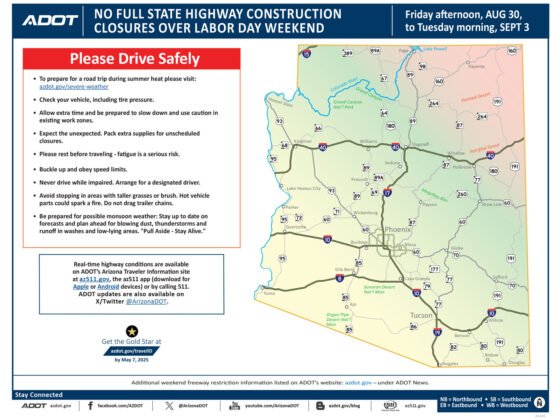 ADOT: No state highway closures over Labor Day weekend 20240827 WeekendFreewayMapADOTaug2624LaborDayWeekendJ1 FI