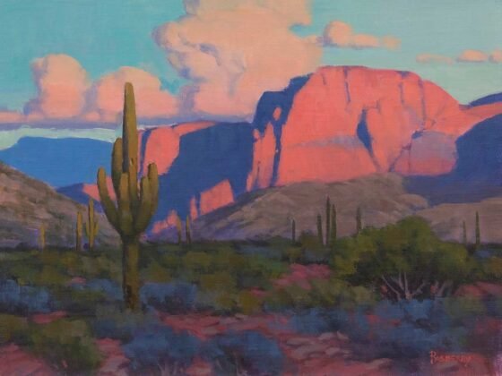 Rowe Fine Art Gallery Dazzles in December Late Evening Pinks, oil by John Rasberry