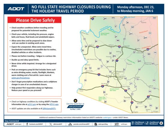 20241223 WeekendFreewayMapADOTdec2324