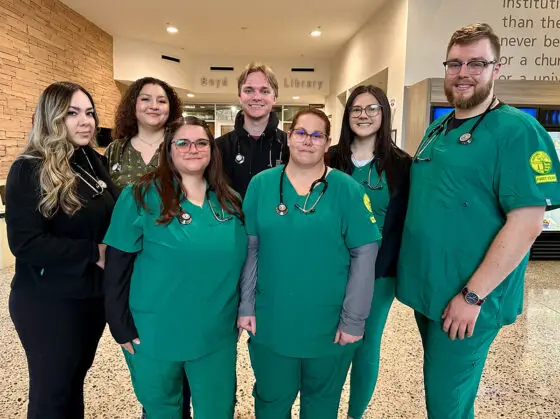 Eight YC Nursing Students Are Latest Recipients of Prestigious Community Healthcare Scholars Program The latest recipients of the Community Healthcare Scholarship, photographed at a recent reception in their honor, are: Janet Acosta, Taliea R. Bice, Elizabeth D. Bojorquez, Tristan W. Cluff, Talia R. Peralta, Danielle R. Swartz and Kyle “Zack” Z. Szekely. Not pictured is Ruth A. Lusk.