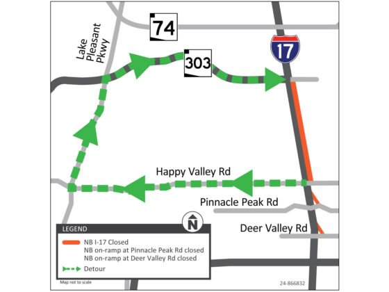 20250219 I 17NorthboundWeekendClosureDetourMap FI