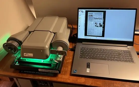 The Sedona Heritage Museum’s new microfilm reader, with a view of the computer screen showing an image of what is on the film.