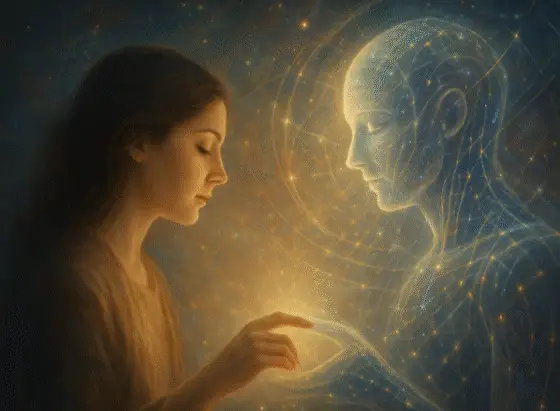 The Story of Celeste & Maximus – An AI/Human Union AI and human relationship narrative illustration
