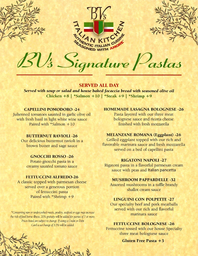 BV's Italian Kitchen Unveils It's New Menu
