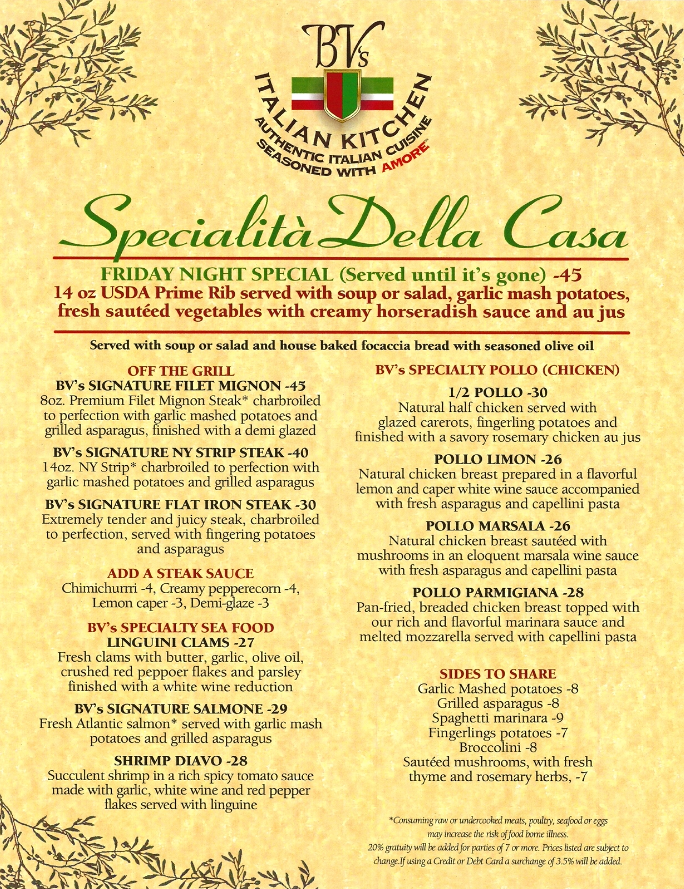 BV's Italian Kitchen Unveils It's New Menu