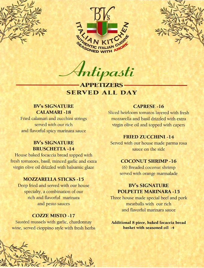 BV's Italian Kitchen Unveils It's New Menu