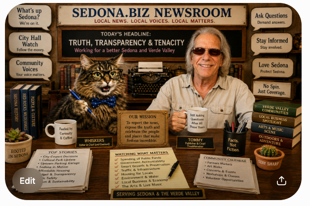 Sedona.biz Welcomes Whiskers to the Newsroom: A New Editor With Sharp Claws and an Even Sharper Wit