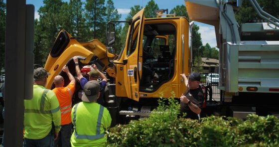 ADOT preparing for winter season with summer snowplow training About 20 ADOT staff — snowplow operators, equipment services technicians and others — from across Arizona attended the training that included classroom instruction and hands-on demonstration with a snowplow. Photo credit Arizona Department of Transportation.